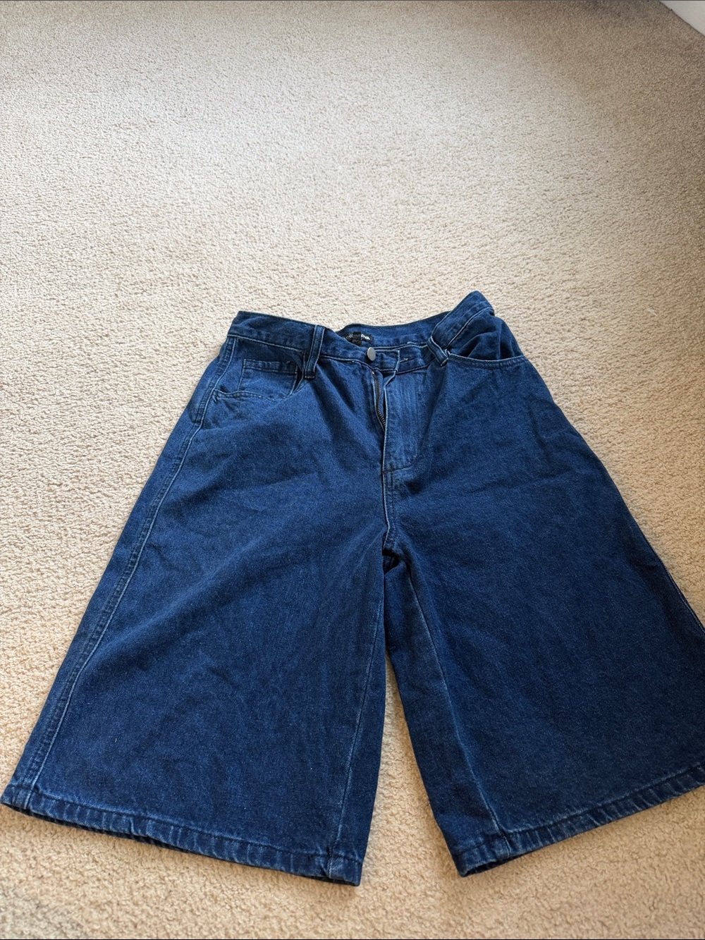 Fashion Nova Dark Blue Wide Leg Denim Culottes